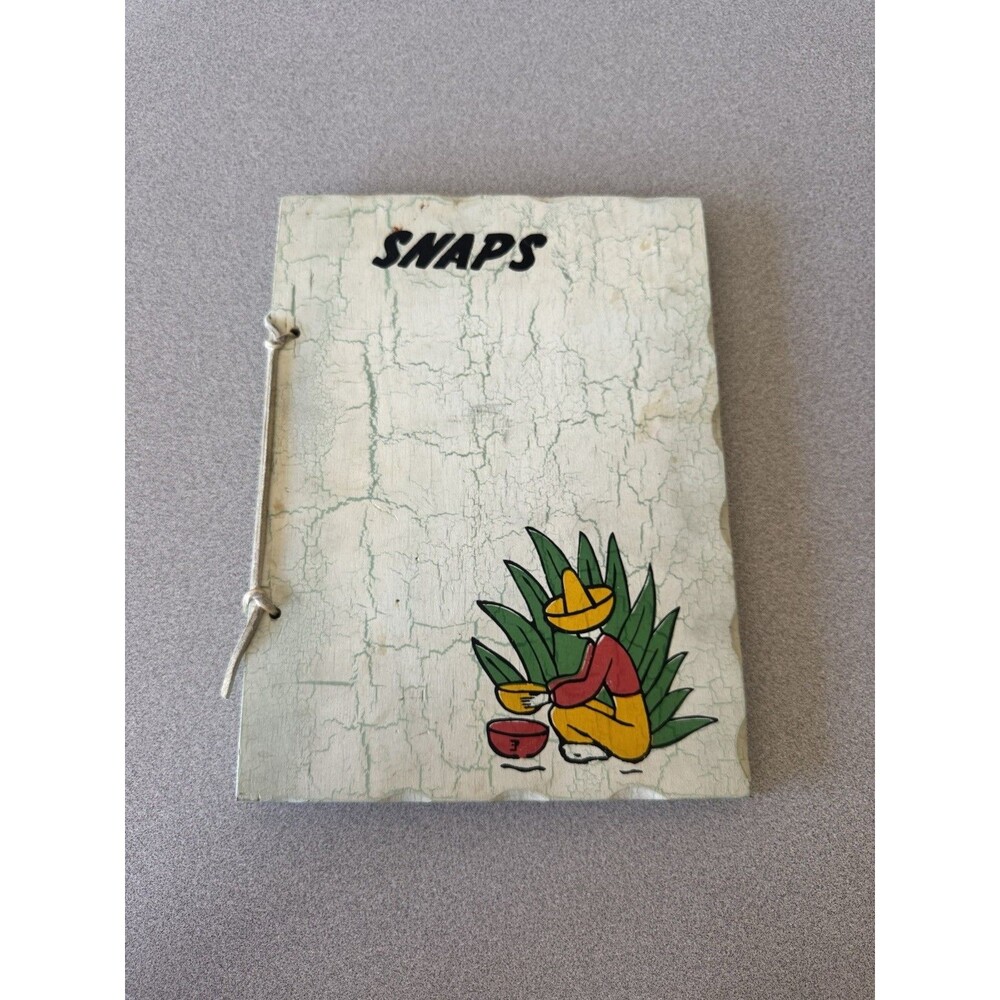 Vintage Handmade Wooden Photo Album “Snaps” Mexican Folk Art Scrapbook 12 x 10